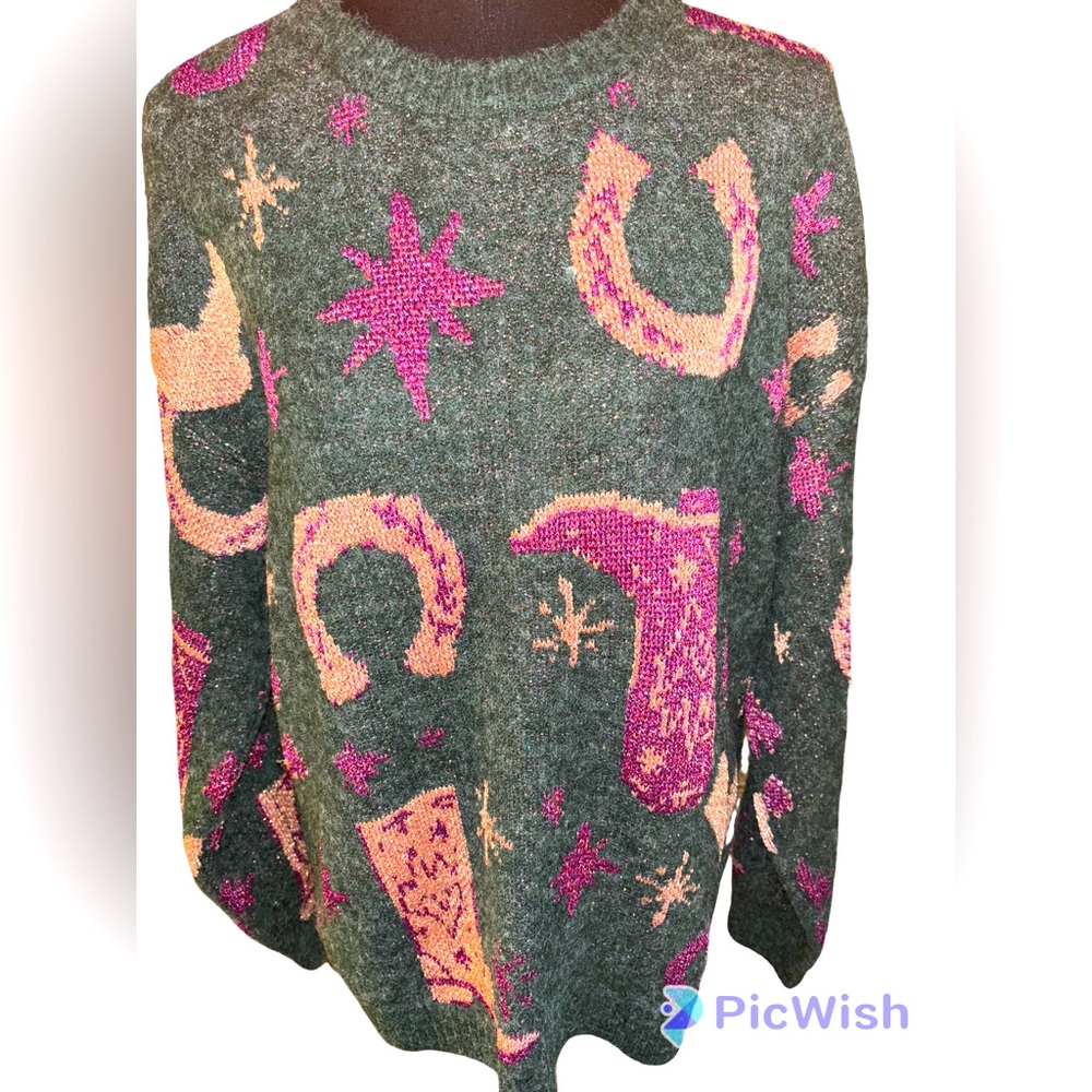 ENTRO NAOMI oversized GREEN COWGIRL SWEATER- 
Small